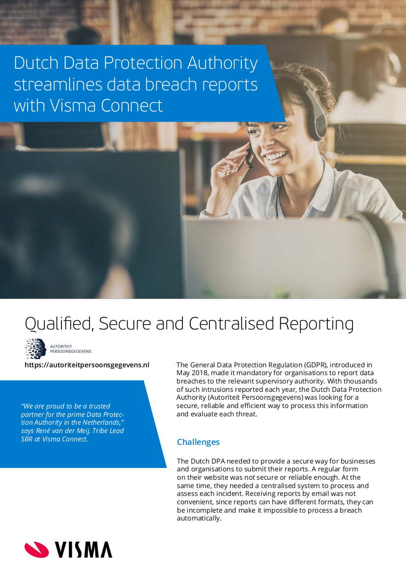 Image of the first page of a leaflet that describes how Visma Connect works for the DPA