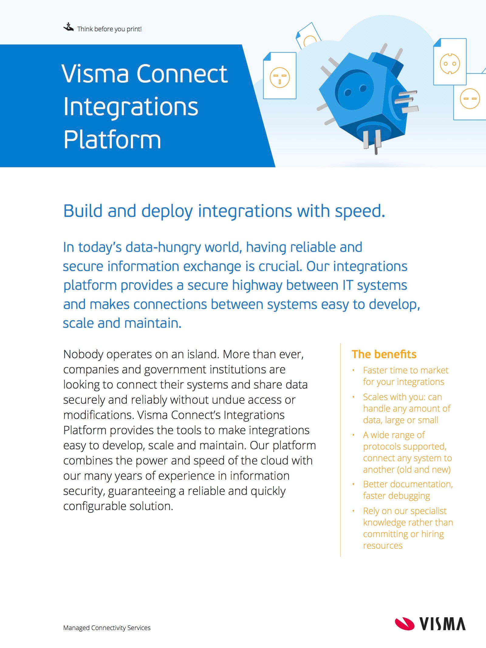 First page on our Integrations Platform factsheet